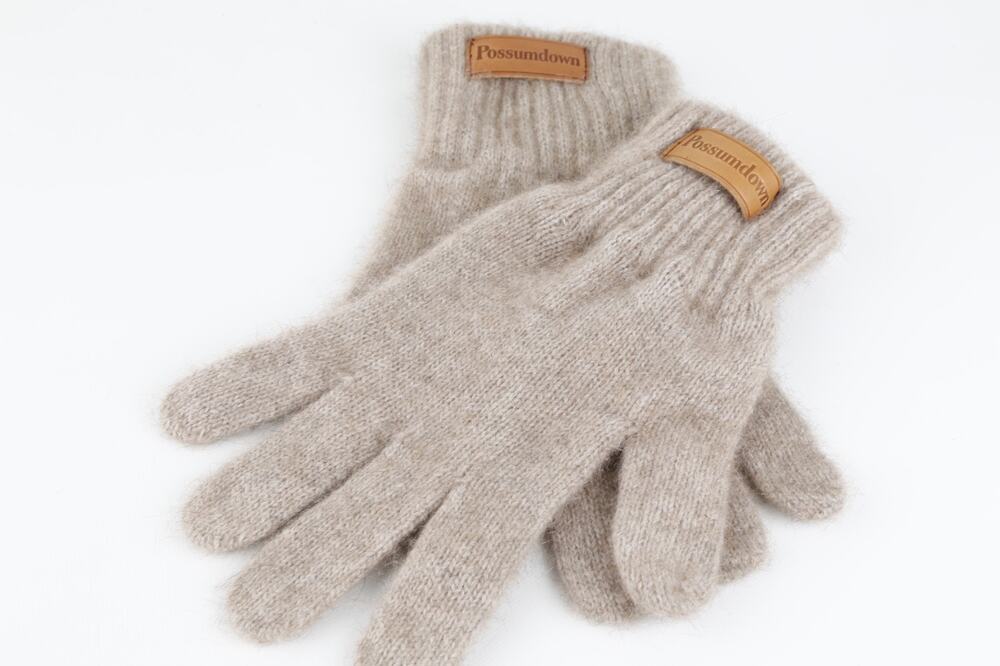 Possumdown New Zealand Merino Wool Brushtail Possum Fur Knit Gloves Beige Size M